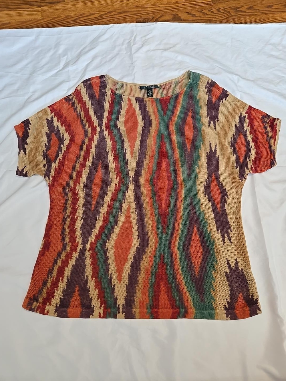 Ralph Lauren Women’s XL Multicolor Geometric/ikat Southwestern Print Cotton Knit